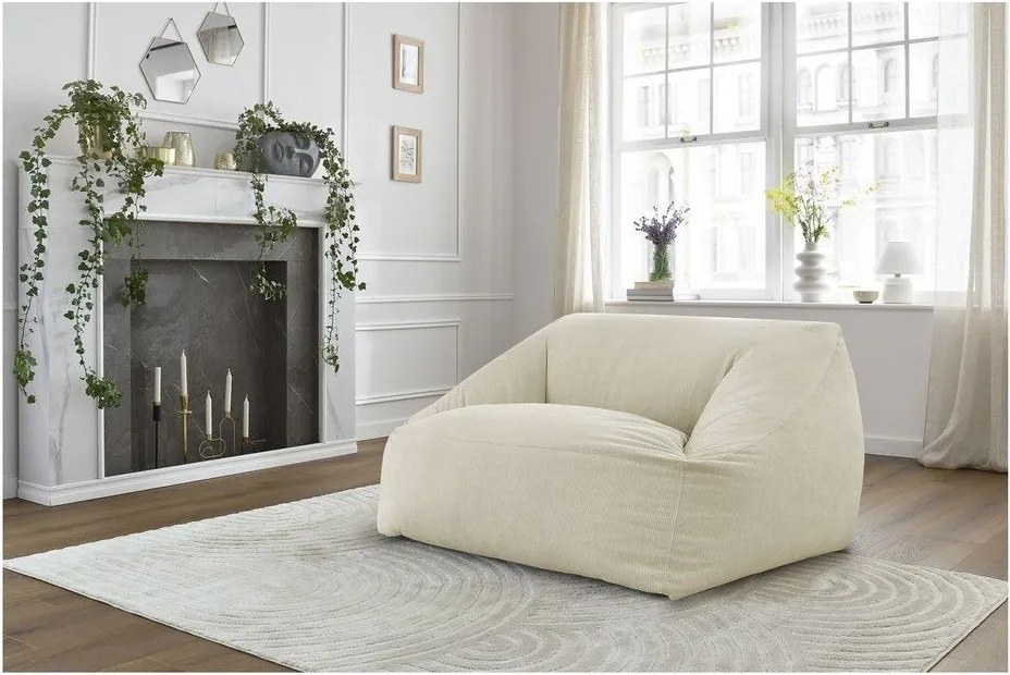 Fotoliu bean bag bej cu tapițerie din catifea reiată Lilibet – Bobochic Paris