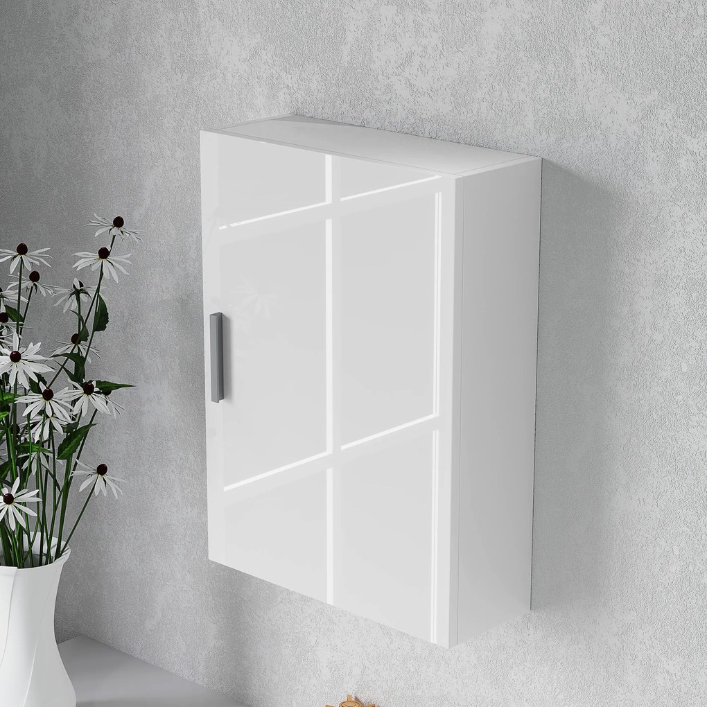 HOMCOM Dulap de Perete pentru Baie cu Rafturi Reglabile din Sticlă Securizată, 40x15x55 cm, Alb lucios | Aosom Romania