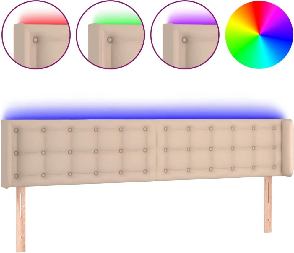 vidaXL Tăblie de pat cu LED cappuccino 183x16x78/88 cm piele ecologică