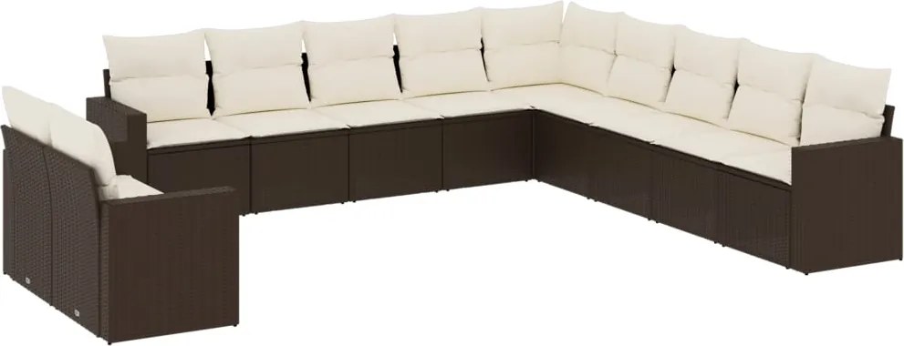 vidaXL Set canapele de grădină cu perne, 11 piese, maro, poliratan