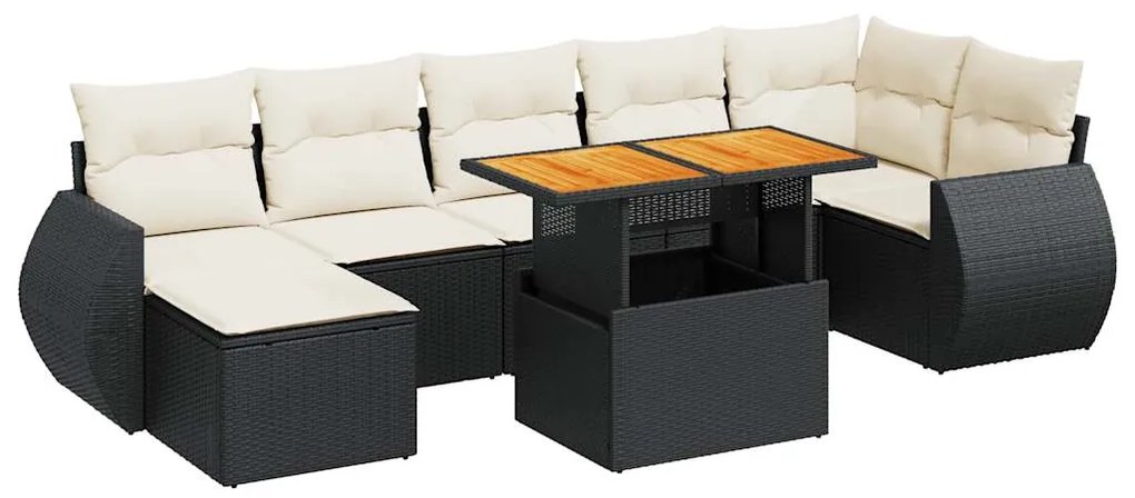 3327290 vidaXL Set mobilier de grădină cu perne, 8 piese, negru, poliratan