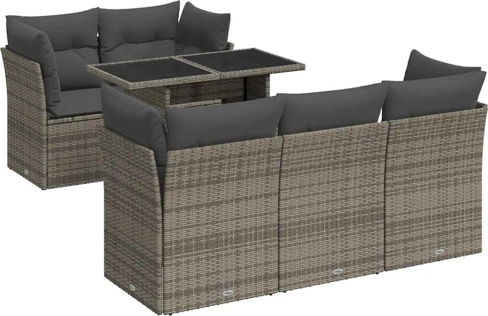 vidaXL Set mobilier grădină cu perne, 6 piese, gri, poliratan