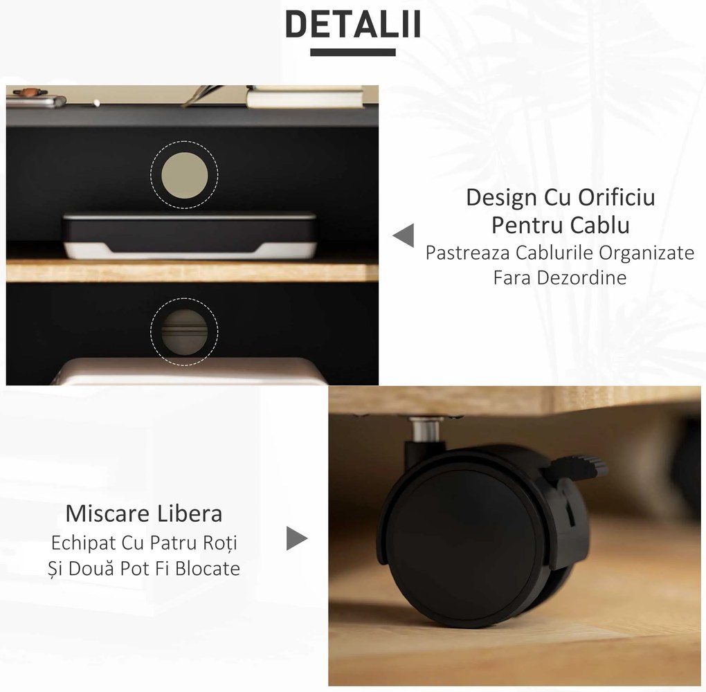 HOMCOM Dulap TV 42" Max cu 2 Rafturi deschise si Usa, Dulap TV Jos din PAL cu Roti, 80x45x39.5 cm, Alb | Aosom Romania