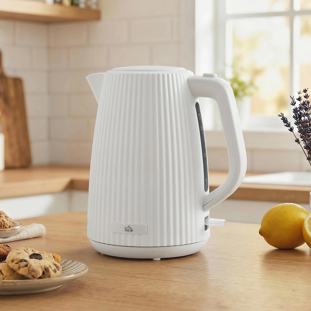 HOMCOM Fierbător Electric 1,7L 2025W cu Filtru Anticalcar Detașabil Oprire Automată Bază Rotativă 360° Crem | Aosom Romania