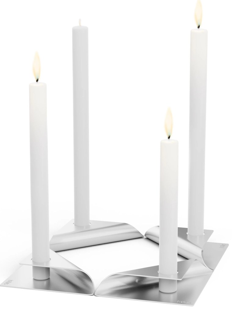 Lumânare pătrată, sfeșnic de designer - argintiu, set de 4 - Höfats