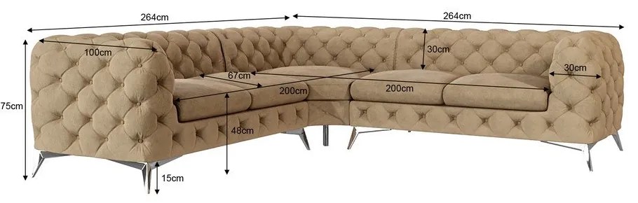 Colțar maro deschis cu tapițerie din catifea Chelsea – Ropez