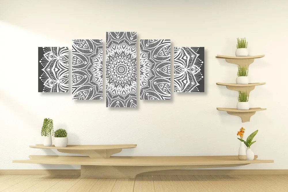 Tablou 5-piese Mandala armonie în design alb-negru
