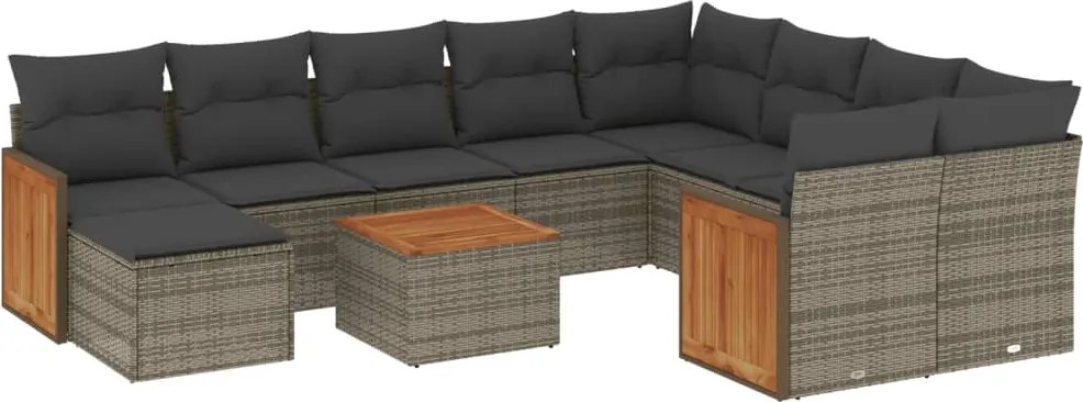 vidaXL Set canapele de grădină cu perne, 11 piese, gri, poliratan