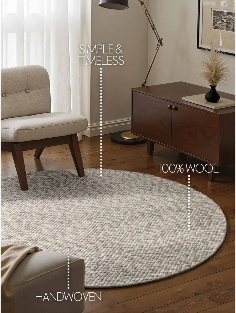 Covor gri deschis/crem țesut manual rotund din lână ø 160 cm Lyon Beans – Elle Decoration