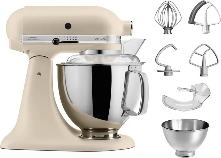 Mixer planetar KitchenAid Artisan Elegance 5KSM175PSEFL, 300 W, 4.8 l, Actionare directa, 10 viteze, Bej