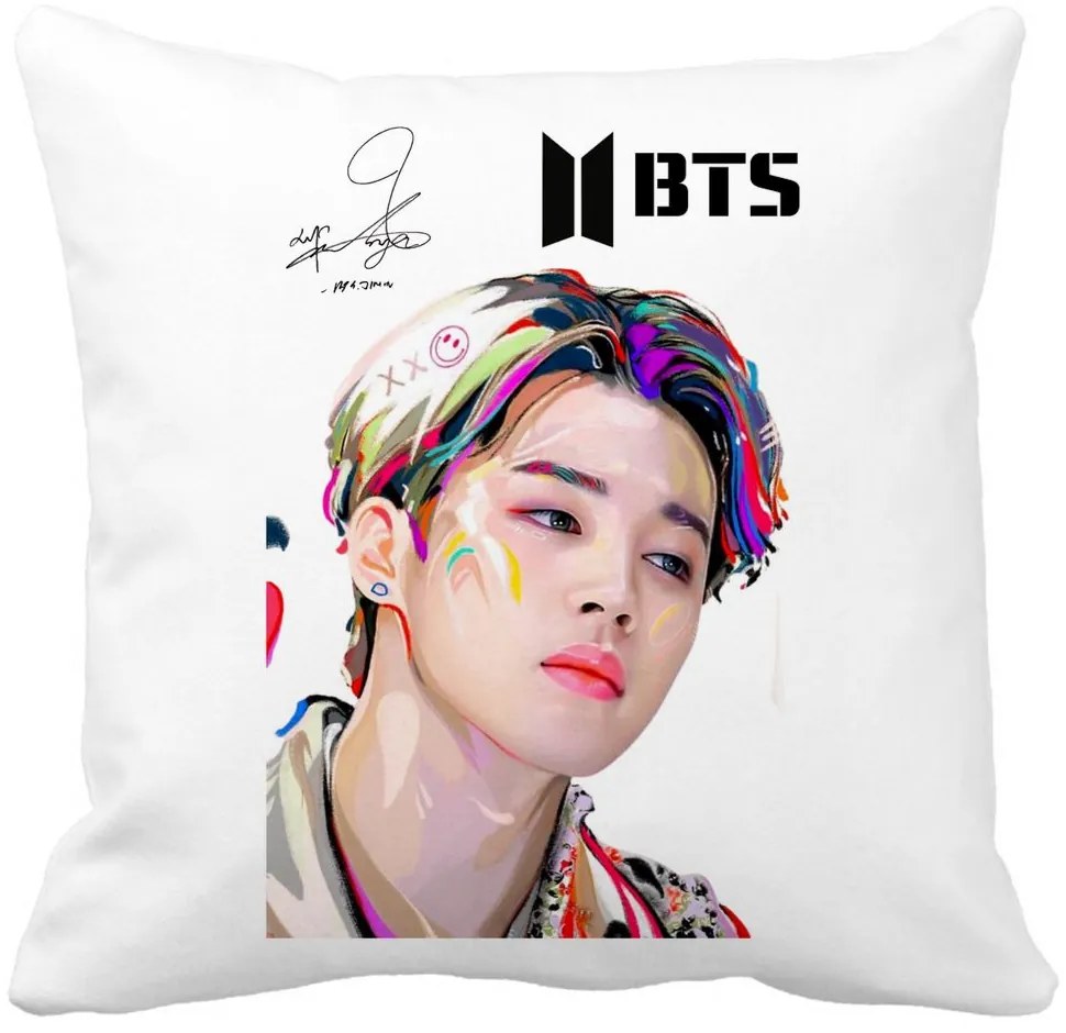 Perna Decorativa Jimin BTS, 40x40 cm, Alba, Mata, Husa Detasabila, Burduf