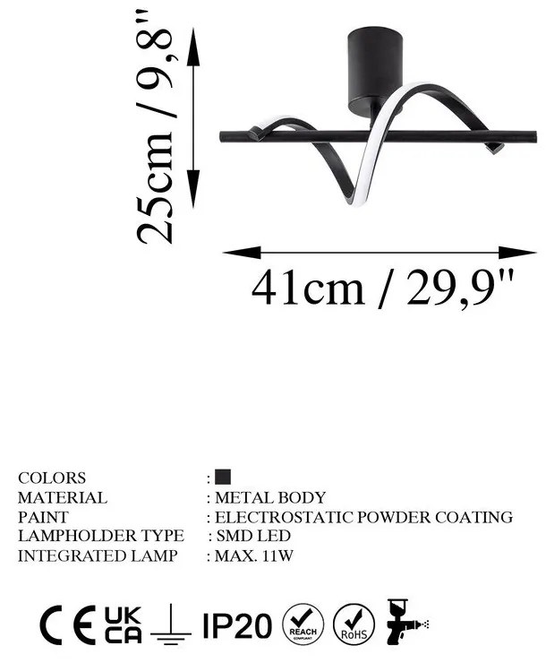 Plafonieră neagră LED 7x41 cm Likma – Opviq lights