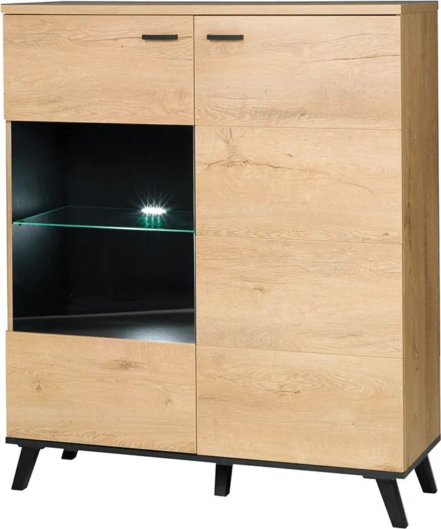 Comoda SIRAN TYP 4, stejar lefkas/negru, DTD laminat/plastic, cu ilumi