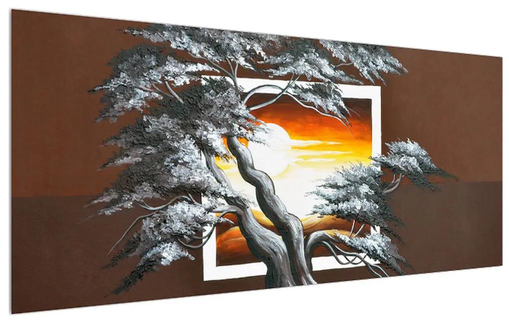 Tablou modern cu copac și răsărit de soare (120x50 cm), în 40 de alte dimensiuni noi