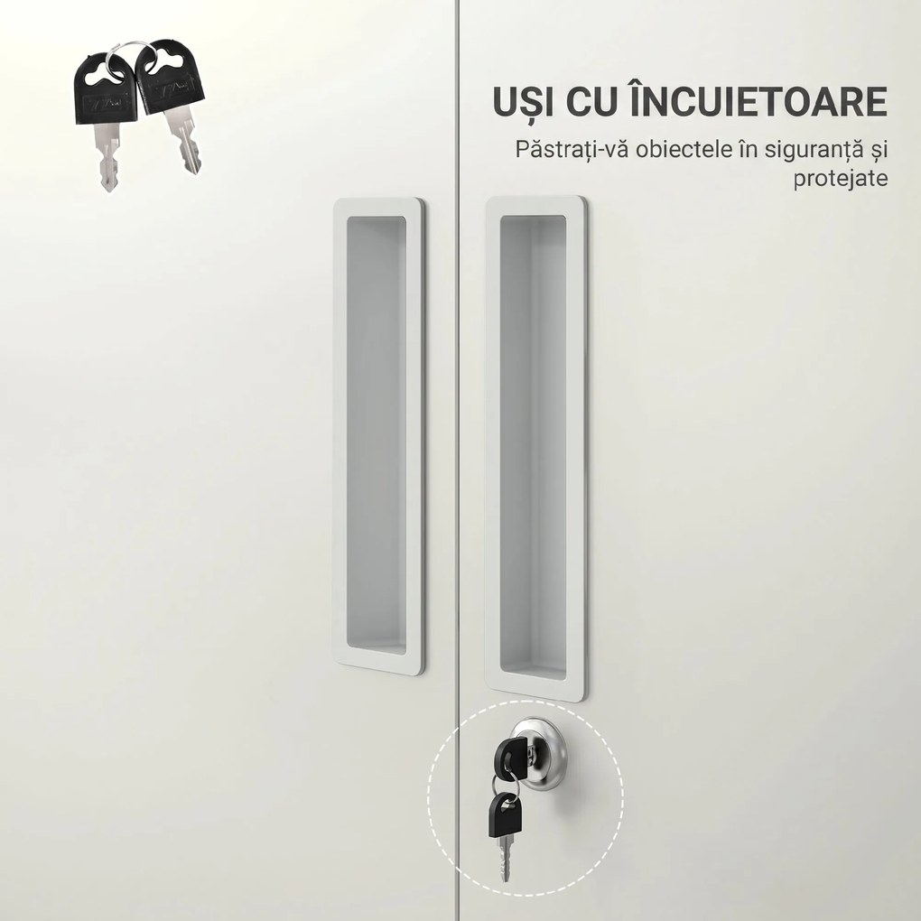 HOMCOM Dulap de Depozitare pentru Birou cu 5 Niveluri, Dulap Metalic cu 2 Uși și 4 Rafturi Reglabile, 80x40x180 cm, Alb