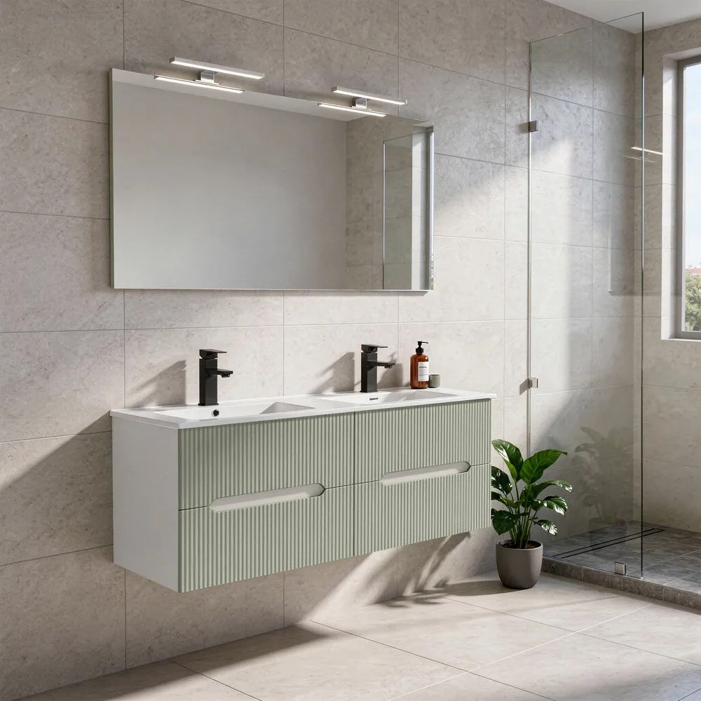 Trent 120 dulap de baie inferior cu chiuvetă ceramică (4 sertare) alb-verde