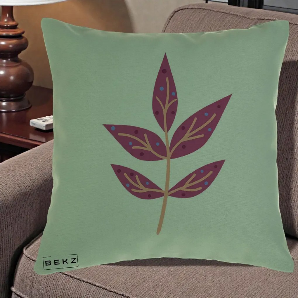 Perna Decorativa Ramura Botanica Mov, 40x40 cm, Verde, Husa Detasabila, Perna Inclusa, BEKZ®