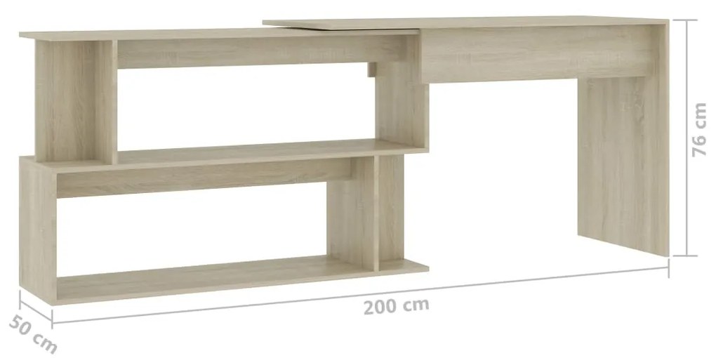 Birou de colt, stejar Sonoma, 200 x 50 x 76 cm, PAL Stejar sonoma