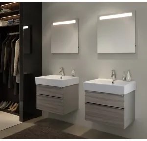 Mobilier suspendat Opoczno, Metropolitan, pentru lavoar, cu doua sertare, 70 cm, front stejar + lateral cenusiu