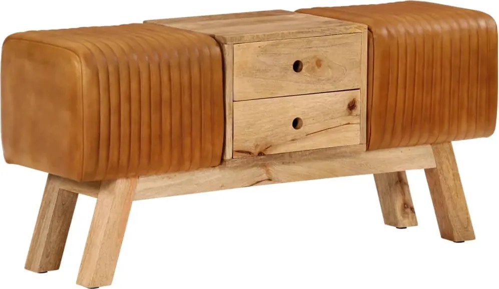 vidaXL Bancă Bok maro, 107 cm, piele naturală capră / lemn masiv mango