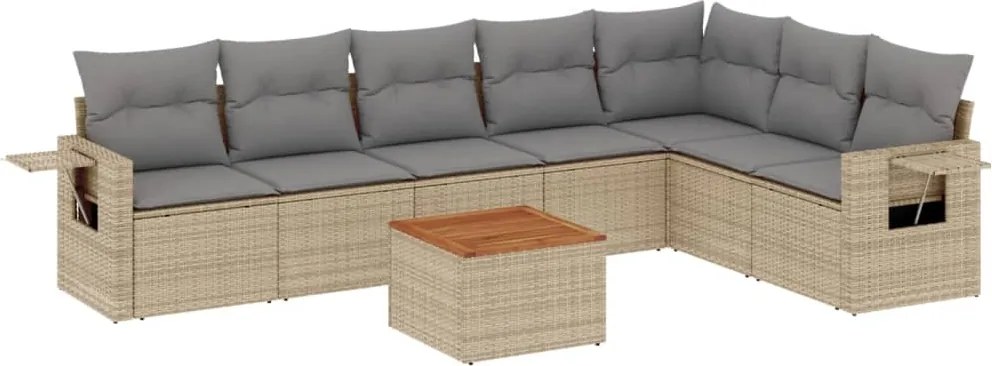vidaXL Set canapele de grădină, 8 piese, cu perne, bej, poliratan