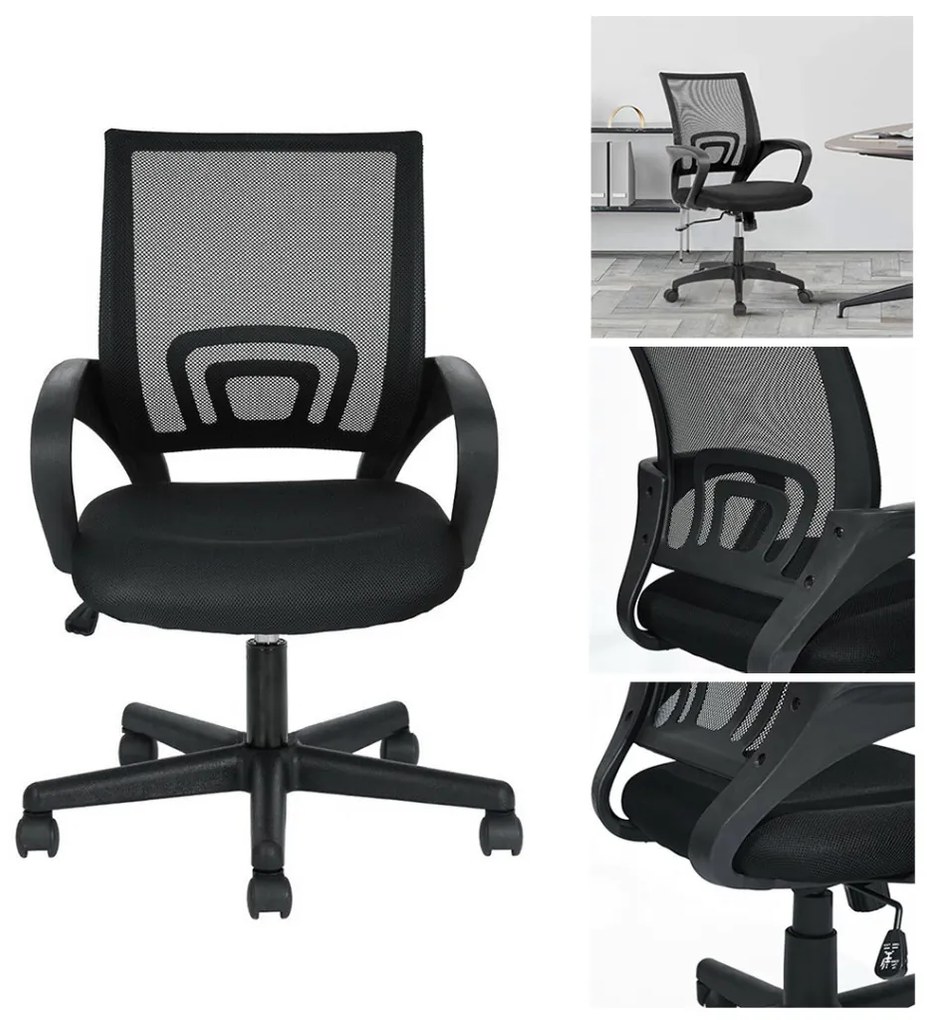 Scaun de birou rotativ cu cotiere-negru