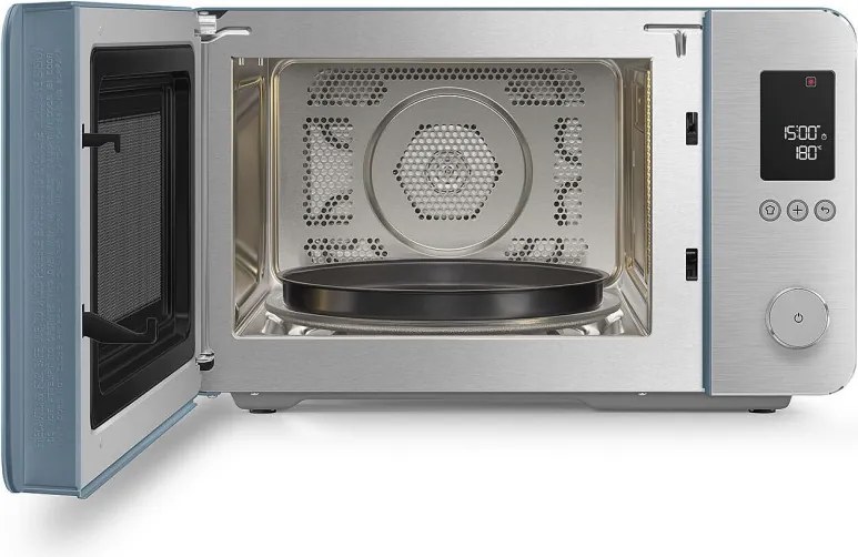 Cuptor cu microunde combinat cu aer cald SMEG Collezione MOC02SBMEU, 900 W, 27 l, 25 de programe, închidere lentă, setări personalizate, albastru