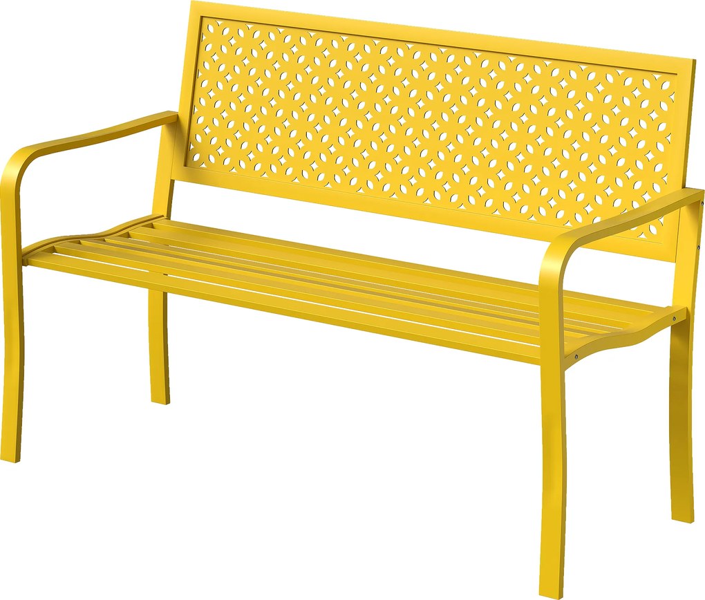 Outsunny Bancă de grădină 2 locuri metalică rezistentă la intemperii Bancă pentru exterior cu spătar rezistent la rugină, geometrică până la 240 kg | Aosom Romania