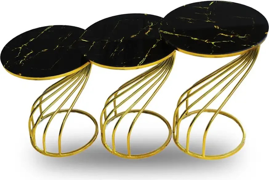 Set măsuță de cafea Homs – 3 bucăți – Negru &amp; Gold