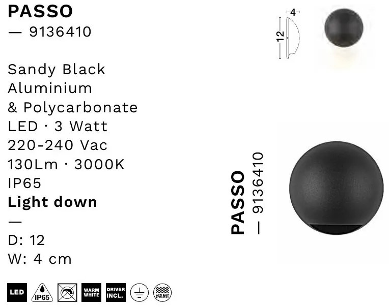 Aplica exterior cu iluminat jos LED IP65 PASSO negru
