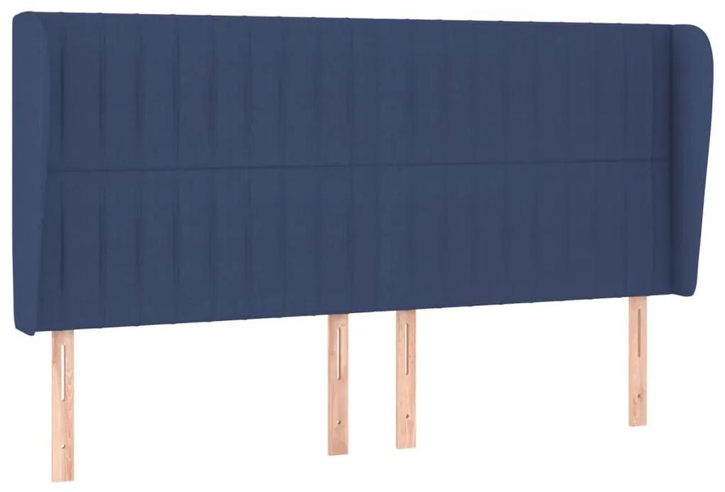 Pat continental cu saltea, albastru, 160x200cm, material textil Albastru, 160 x 200 cm, Benzi verticale