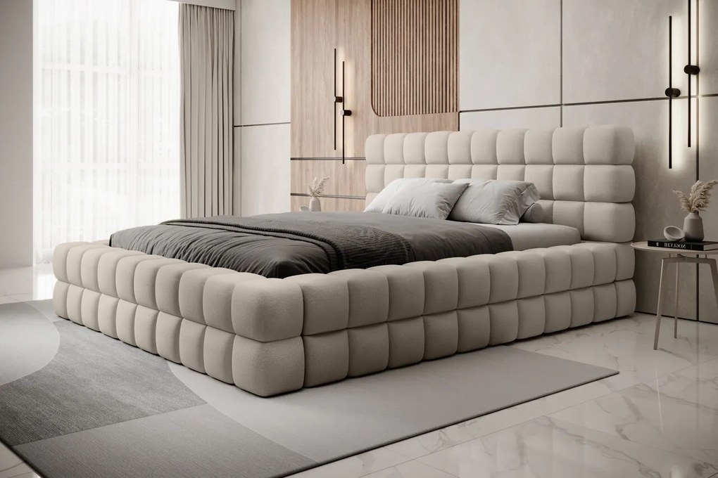 Pat tapitat cu somiera rabatabila si lada depozitare, 180x200 cm, ELTAP, BE-DIZ-MET-18TOU, Dizzle, metal/poliester, bej