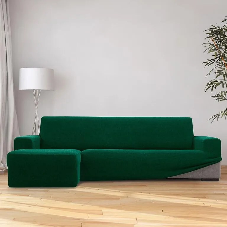 Huse super elastice HARMONIA verzi canapea cu otoman stânga (l. 210 - 320 cm)