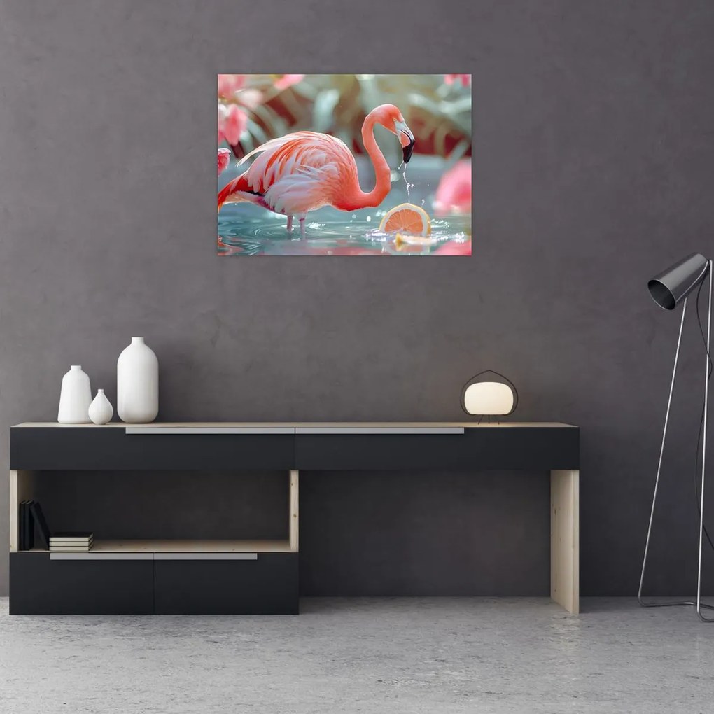 Tablou - Flamingo în iaz (70x50 cm)