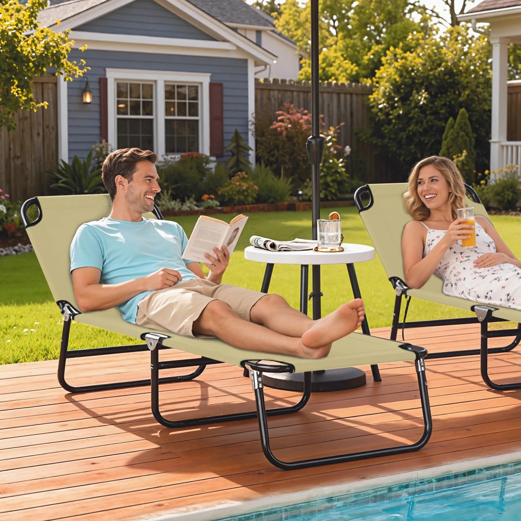 Outsunny Sezlong Pliabil pentru Gradina cu Spatar Ajustabil 5 Pozitii din Otel si Tesatura Oxford 188x56x28 cm Bej | Aosom Romania