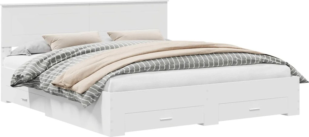vidaXL Cadru de pat cu headboard Alb 200 x 200 cm Lemn compozit