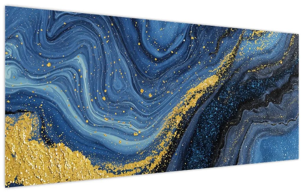 Tablou - Abstracție albastru-aurie (120x50 cm)
