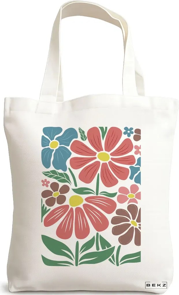 Sacosa de Panza pentru Cumparaturi, Geanta Tote Boho Style 8, 38x34.5 cm, Alba, BEKZ®