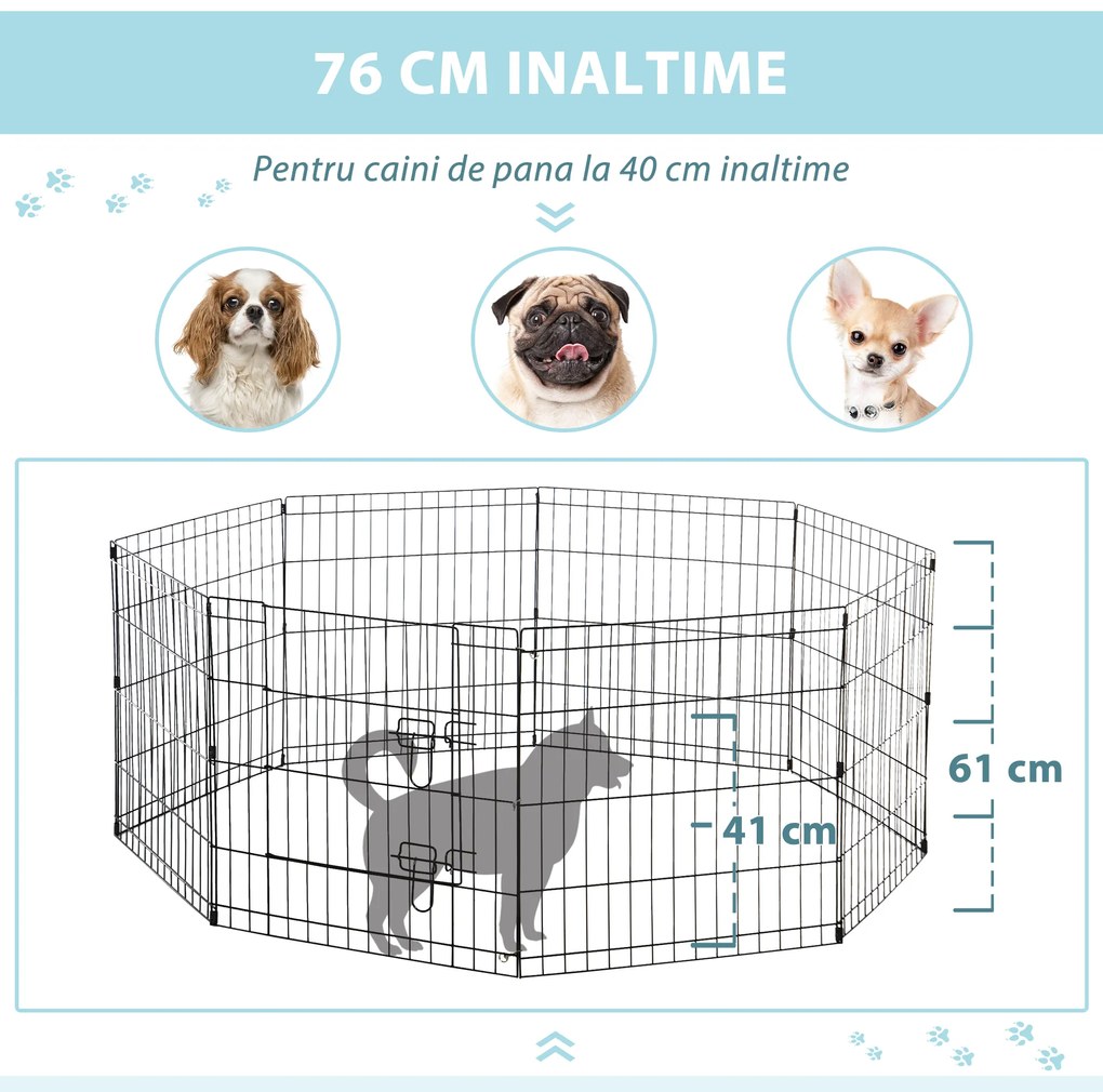 Tarc tip plasa pentru animale PawHut, 8 bucati 61x61cm, negru | AOSOM RO