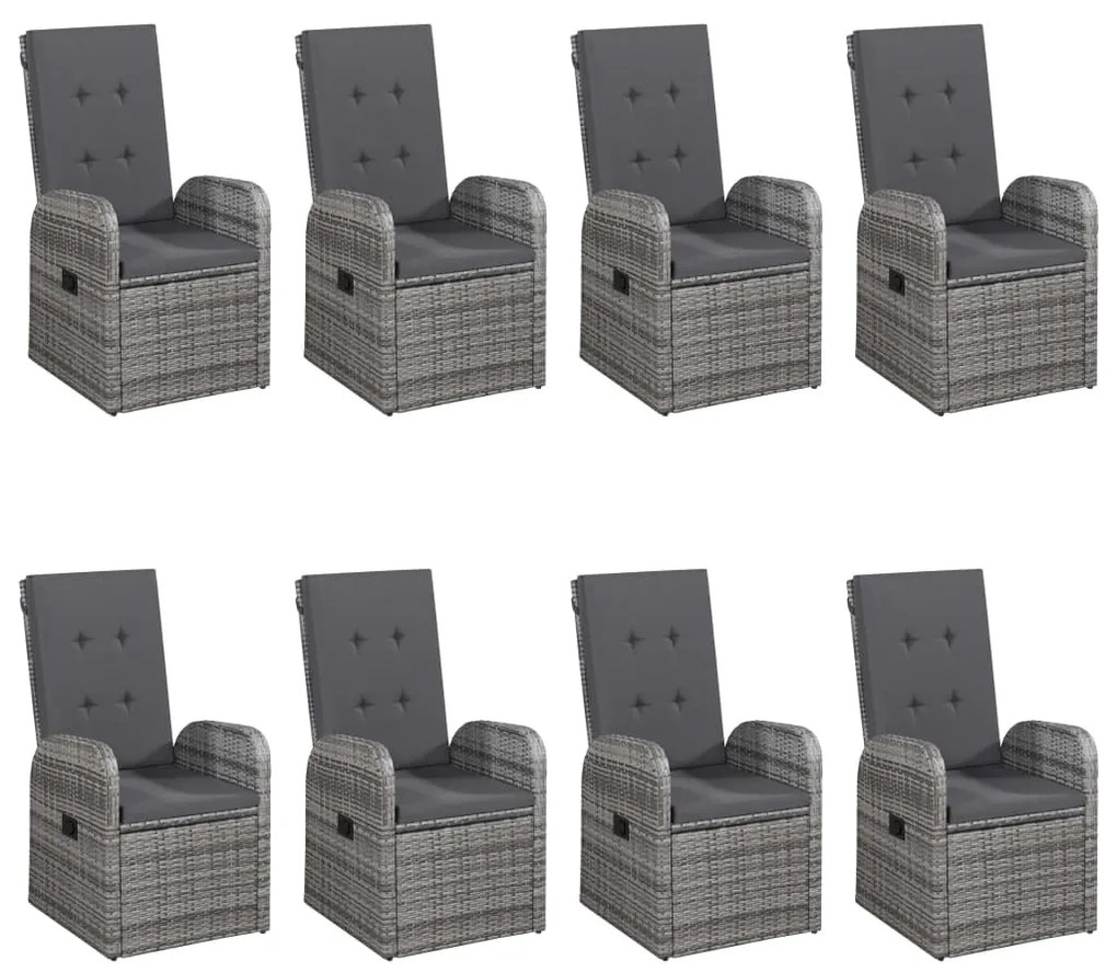 Set mobilier de grădină, 9 piese, gri