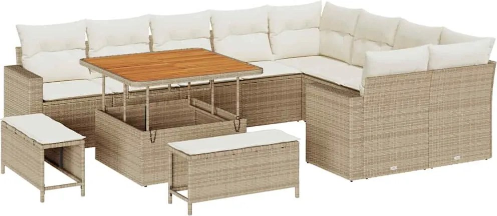 vidaXL Set de canapele pentru grădină 13 pcs Bej și crem poliratan