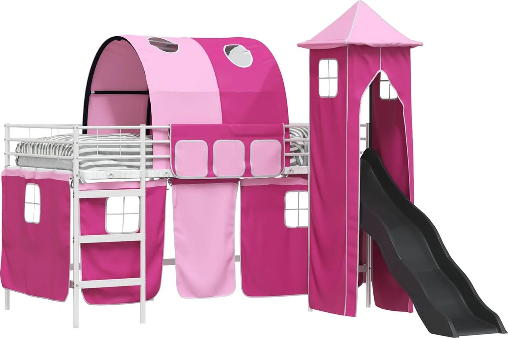 vidaXL Cadru de pat supraetajat pentru copii Alb și roz 107 x 200 cm