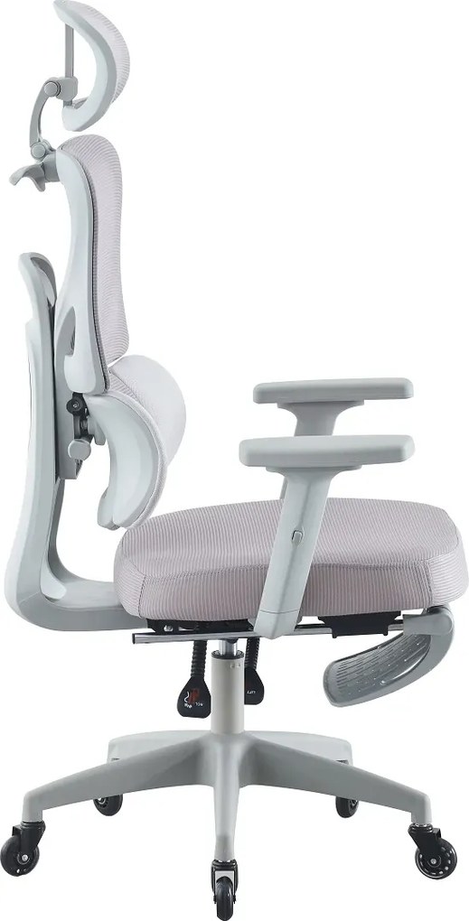 Scaun ergonomic, Suport Lombar 3 Zone Dinamice, Spătar ajustabil pe inaltime, cotiere 3D, tetiera 3D, suport pentru picioare, umeras, pivotant, Mesh, Gri