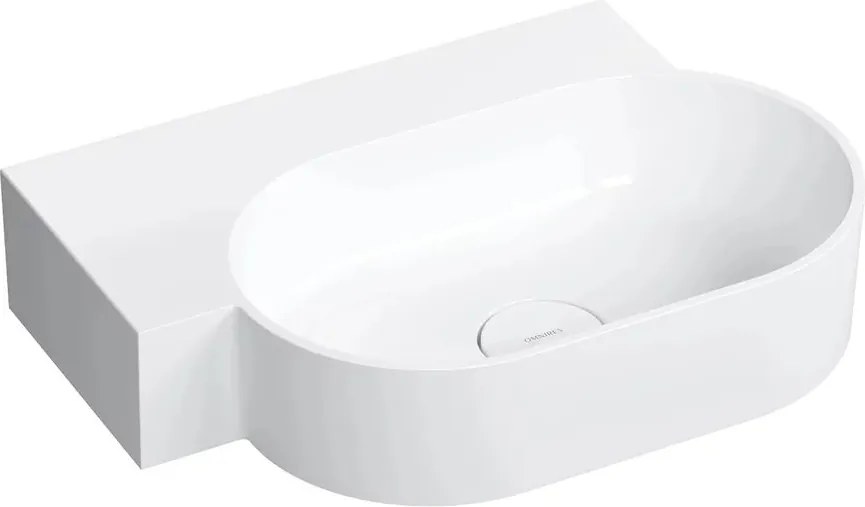 Lavoar suspendat Omnires Ovo M+ finisaj alb lucios 55.5 cm stanga