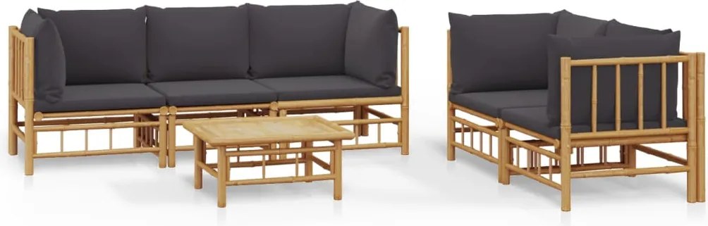 vidaXL Set mobilier de grădină cu perne gri închis, 6 piese, bambus