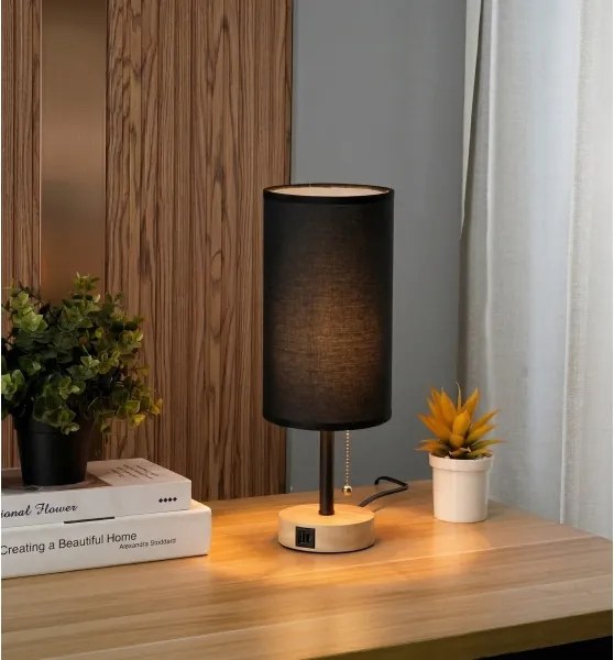 BRILAGI - Lampă de birou TABLON cu port USB 1xE27/25W/230V stejar/negru