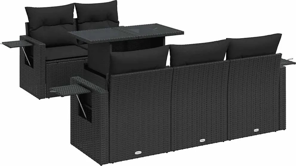 vidaXL Set mobilier de grădină cu perne, 6 piese, negru, poliratan