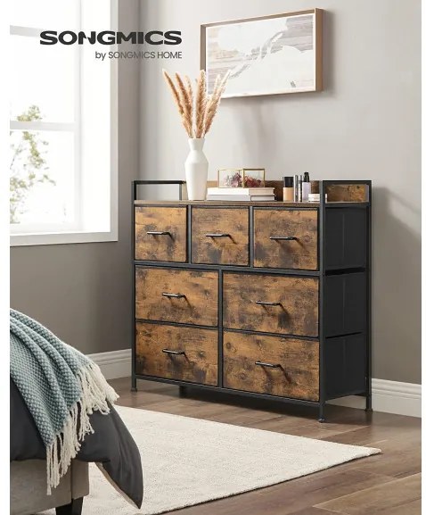 Comoda Cu 7 Sertare, Maro Rustic Și Negru, 98 Cm