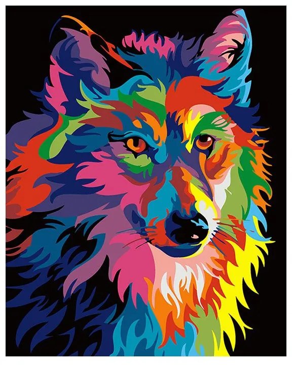 Pictura pe numere cu un cadru "Lup colorat" 50x40 cm