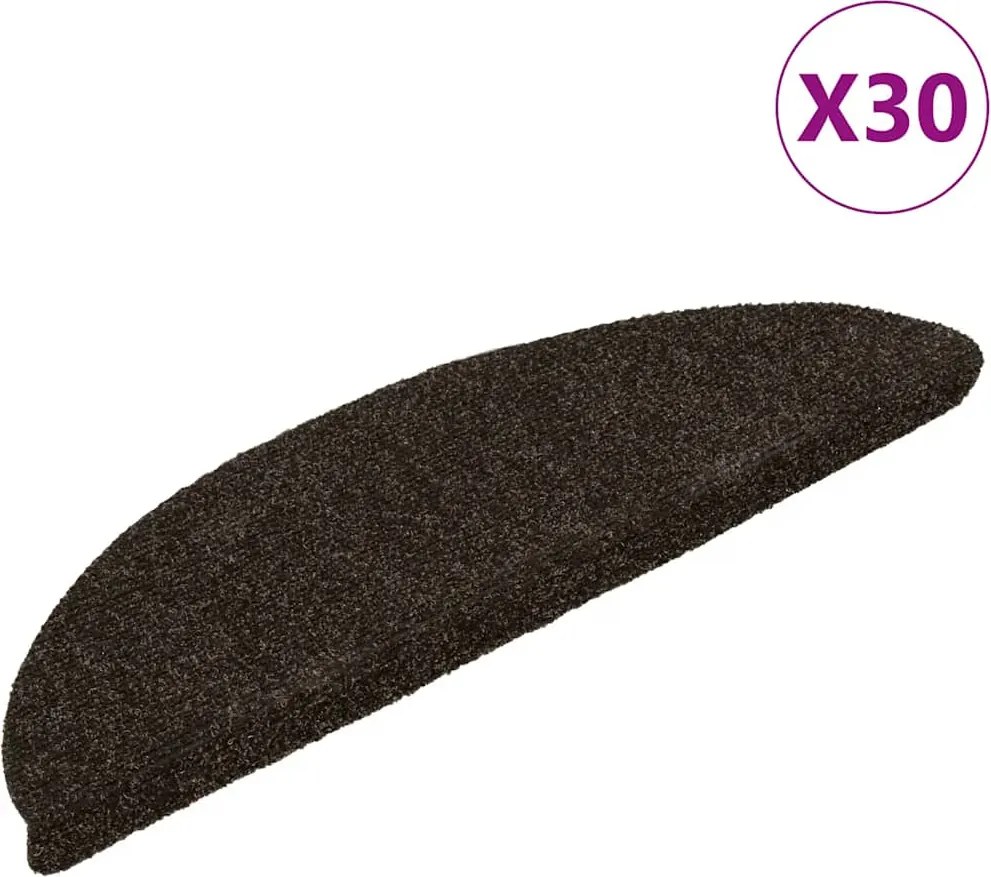 vidaXL Covorașe autoadezive pentru scări, 30 buc., 56x17x3 cm, maro închis, semirotunde